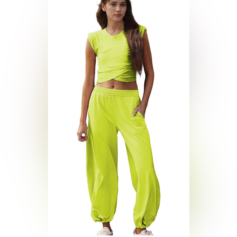 2 Piece Outfits Crop Tops Wide Leg Pants Tracksuit Lounge Set Workout Set